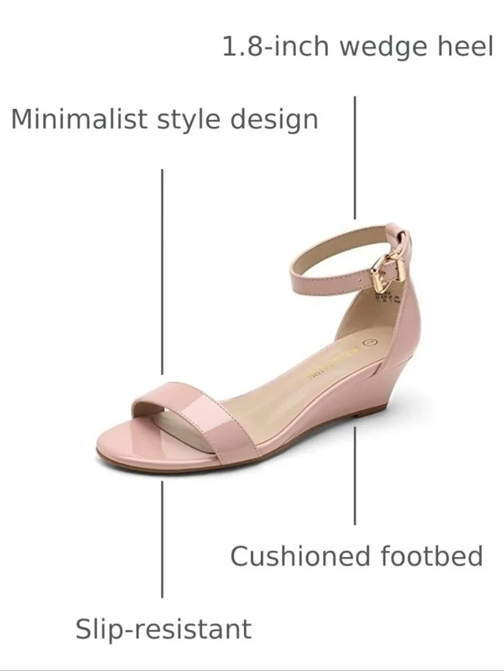 Dream Pairs Womens Nude Pink Patent Ankle Strap Wedge Sandals